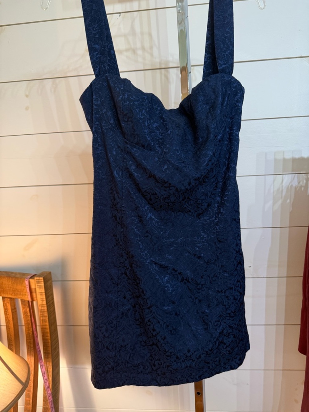 Lucy in the Sky Navy Textured Lace Cowl Neck Mini Dress